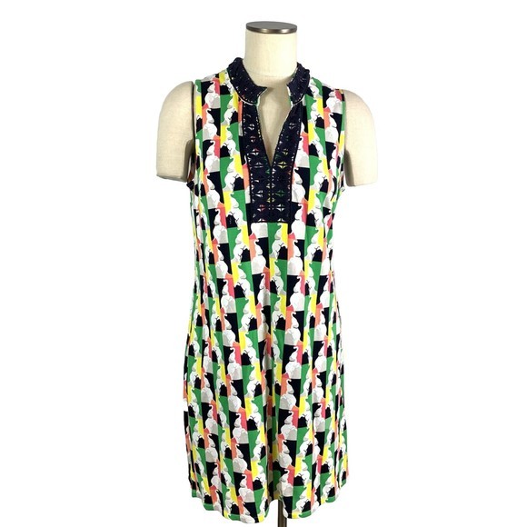 crown & ivy Dresses & Skirts - Crown and Ivy size medium Shift Dress Elephant green coral blue V-neck